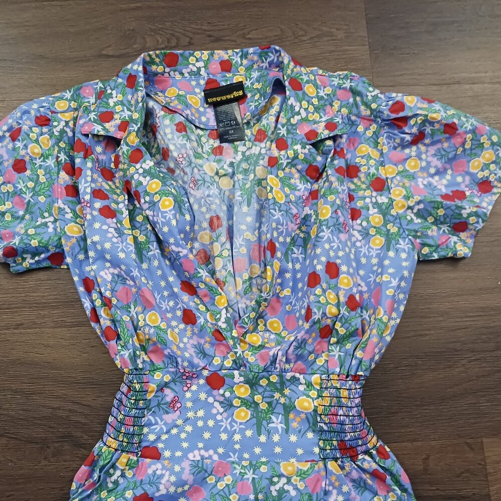 RARE Nooworks Leah Super Bloom Blue Cotton Floral Mini Swing Dress PLUS 2X US - Picture 4 of 6